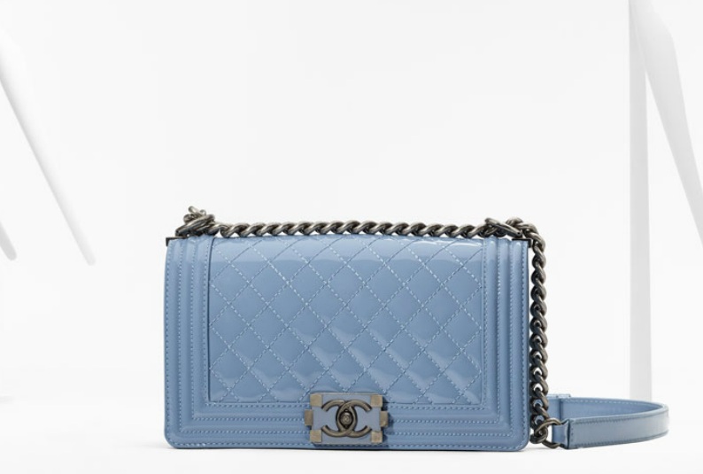 Chanel Medium Boy Bag Blue Chevron Caviar Silver Hardware  Madison Avenue  Couture